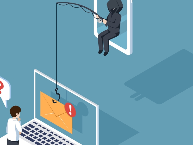 Phishing by disguised email. hacker attacks a smartphone by message. fraud scam and steal private data on devices. vector illustration isometric flat design for cyber security awareness concept.